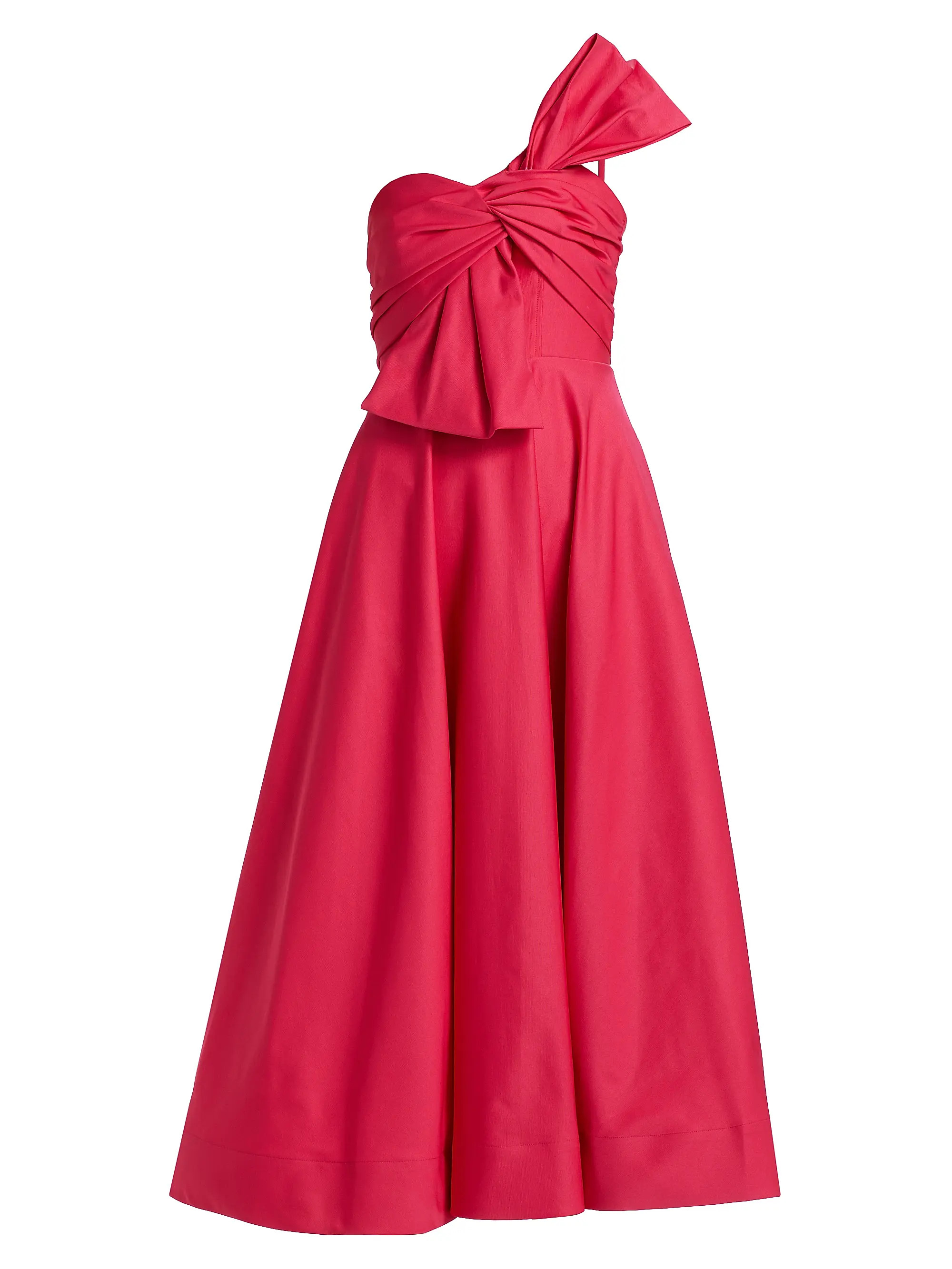 As It May Sylvie Faille Bow Sateen One-Shoulder Midi-Dress | Saks Fifth Avenue | Saks Fifth Avenue