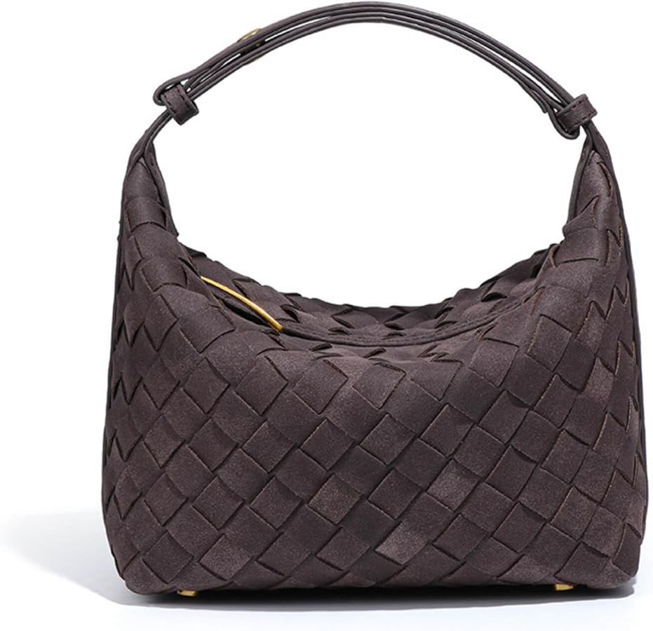 Suede Leather Handbag for Women, Brown Suede Purse, Suedes Shoulder Bag, Small Clutch Handbag wit... | Amazon (US)