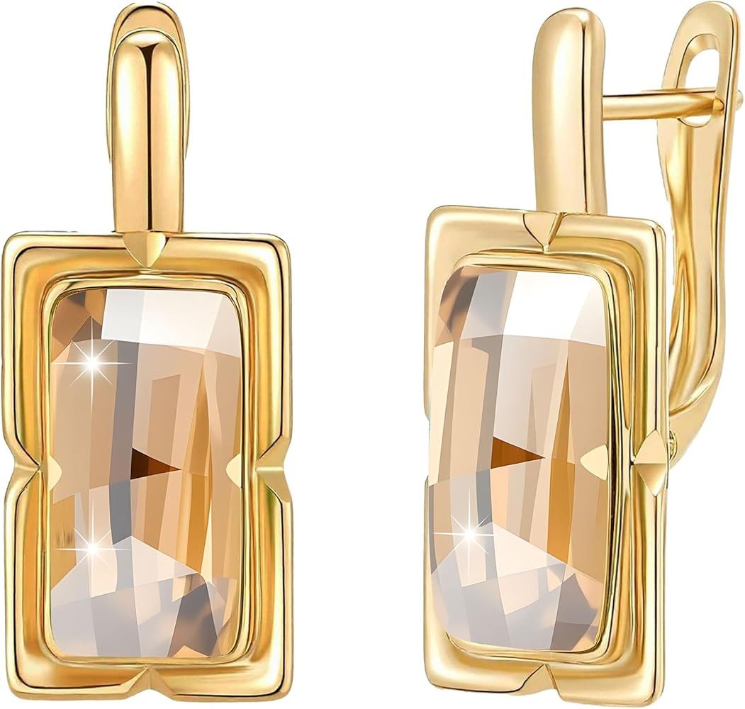 EVEVIC Austrian Crystal Leverback Earrings for Women Baguette Crystal Drop Earrings 14K Rose Gold... | Amazon (US)