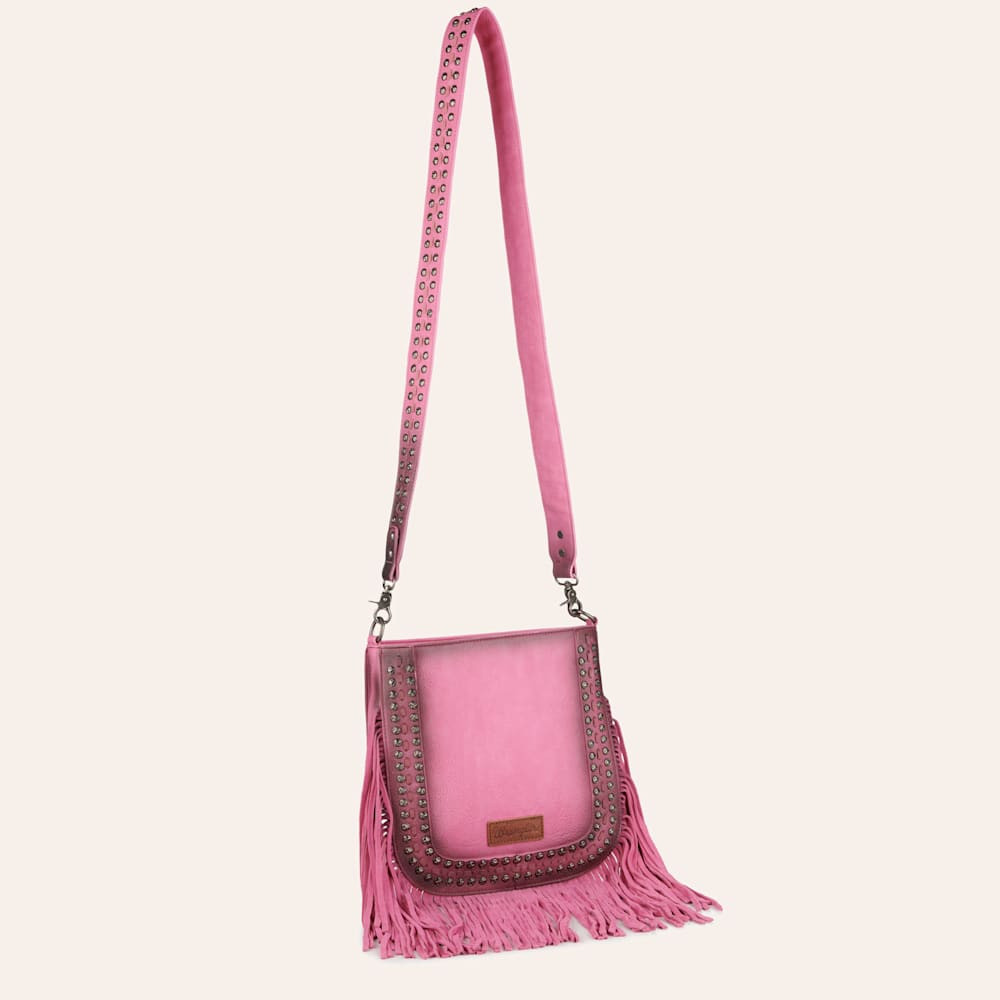 Wrangler Leather Hot Pink Fringed & Studded Large Crossbody | Cavender's