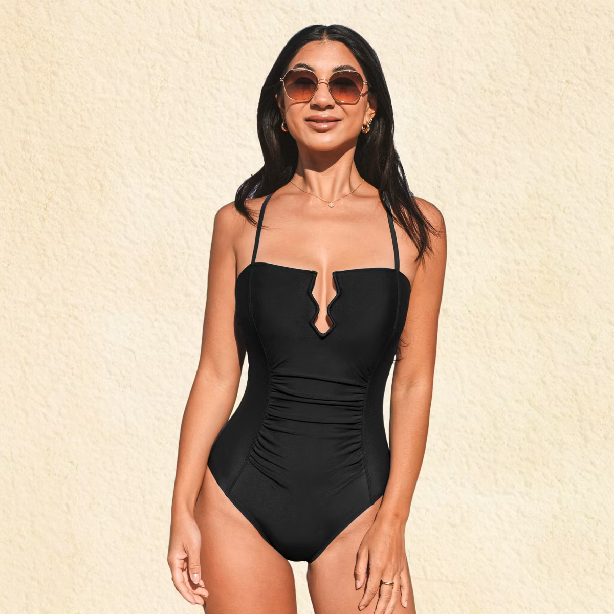 Women's Navy/Black Front Cut-Out Tummy Control One-Piece Swimsuit - Cupshe | Target