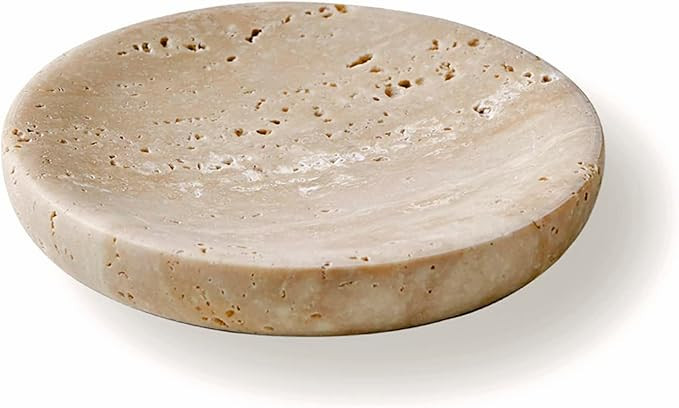 Round Travertine Tray for Jewelry, Marble Trinket Dish Tray, Nightstand Decor, Coaster, Soap Dish... | Amazon (US)