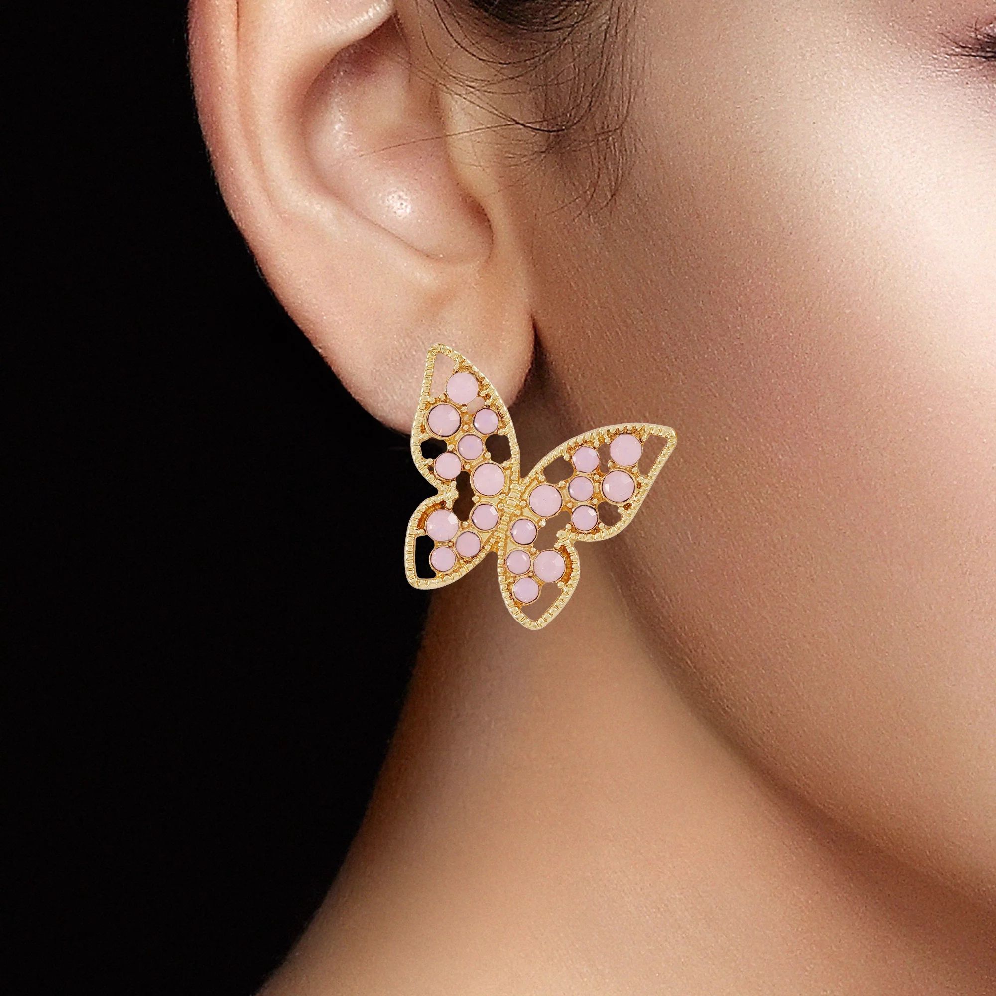Time and Tru Women's Rose Water Opal Stone Butterfly Stud Earrings | Walmart (US)