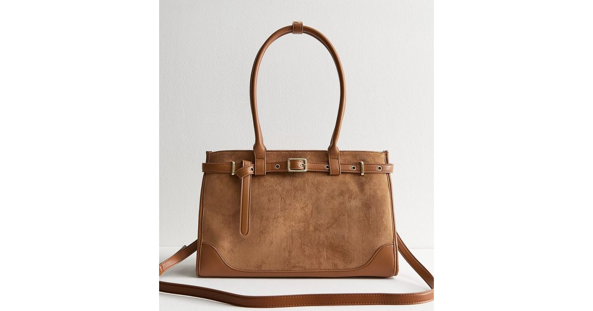 Tan Faux Suede Buckle Strap Tote Bag | New Look | New Look (UK)