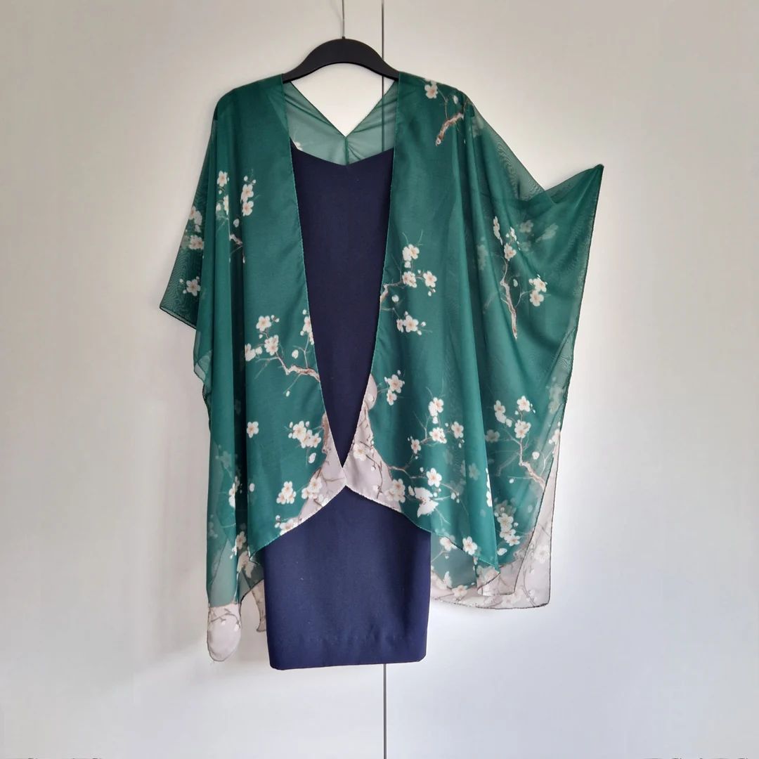 Green White Cherry Blossoms Flowers Kimono Cardigan, Kaftan Caftan, Overdress, Free Size, Kimono ... | Etsy (UK)