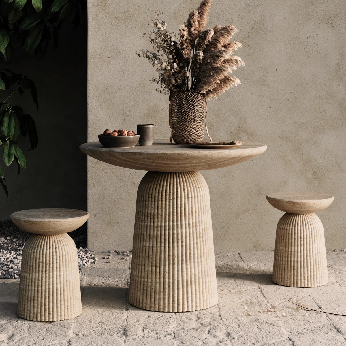 Foundry Select Faux Travertine Bistro Table Tithi Concrete Patio Table for Indoor and Outdoor Use | Wayfair North America