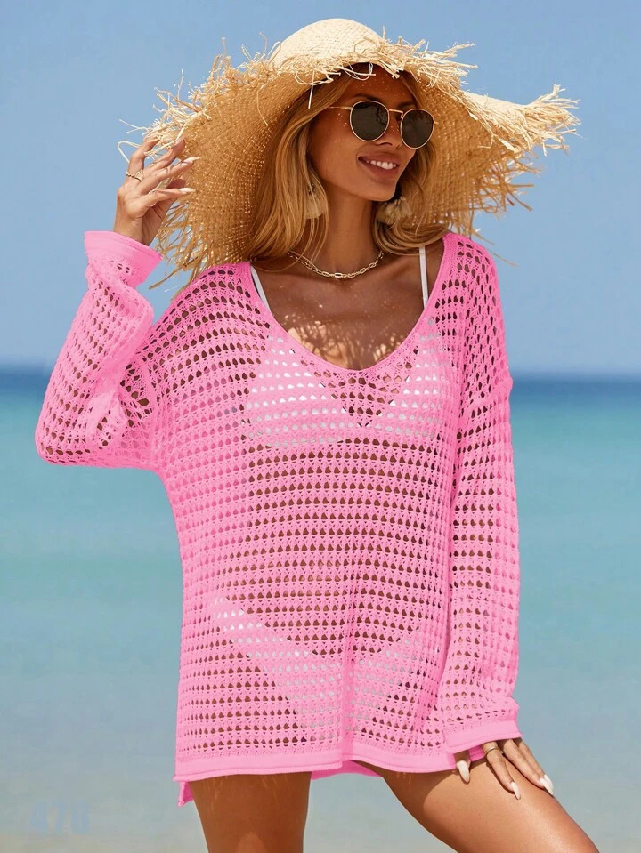 SHEIN VCAY Hollow Out Drop Shoulder Cover Up Dress Without Bikini | SHEIN