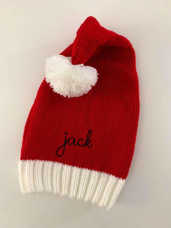Personalized Embroidered baby Santa hat, knit embroidered baby Christmas sweater Santa hat, Chain... | Etsy (US)