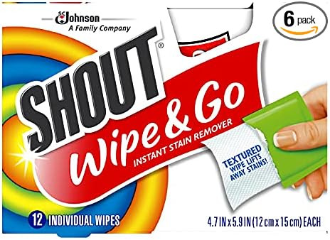Shout Wipe & Go Instant Stain Remover Wipes, No Wash Required, Safe on Colorfast Washables, Trave... | Amazon (US)