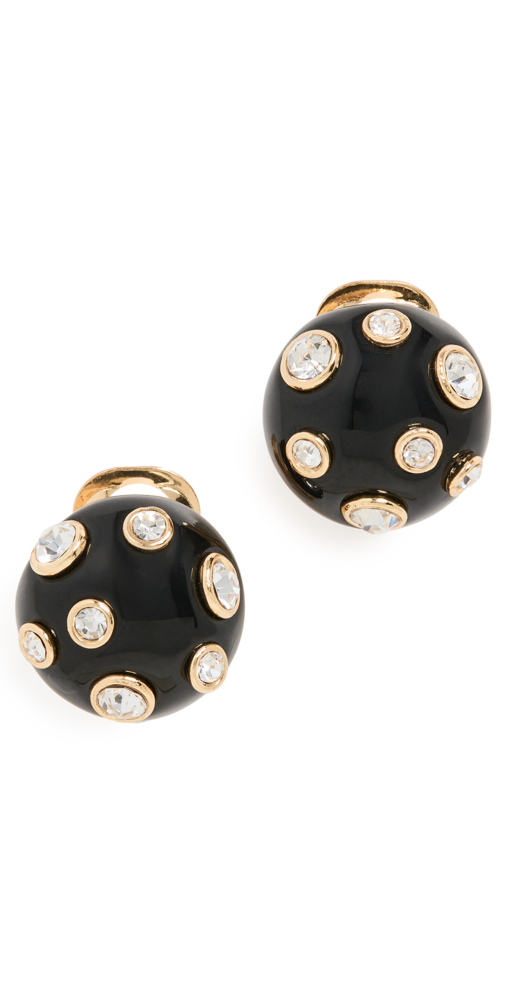 Black Domed Gold Clip Earrings with Crystals | Shopbop