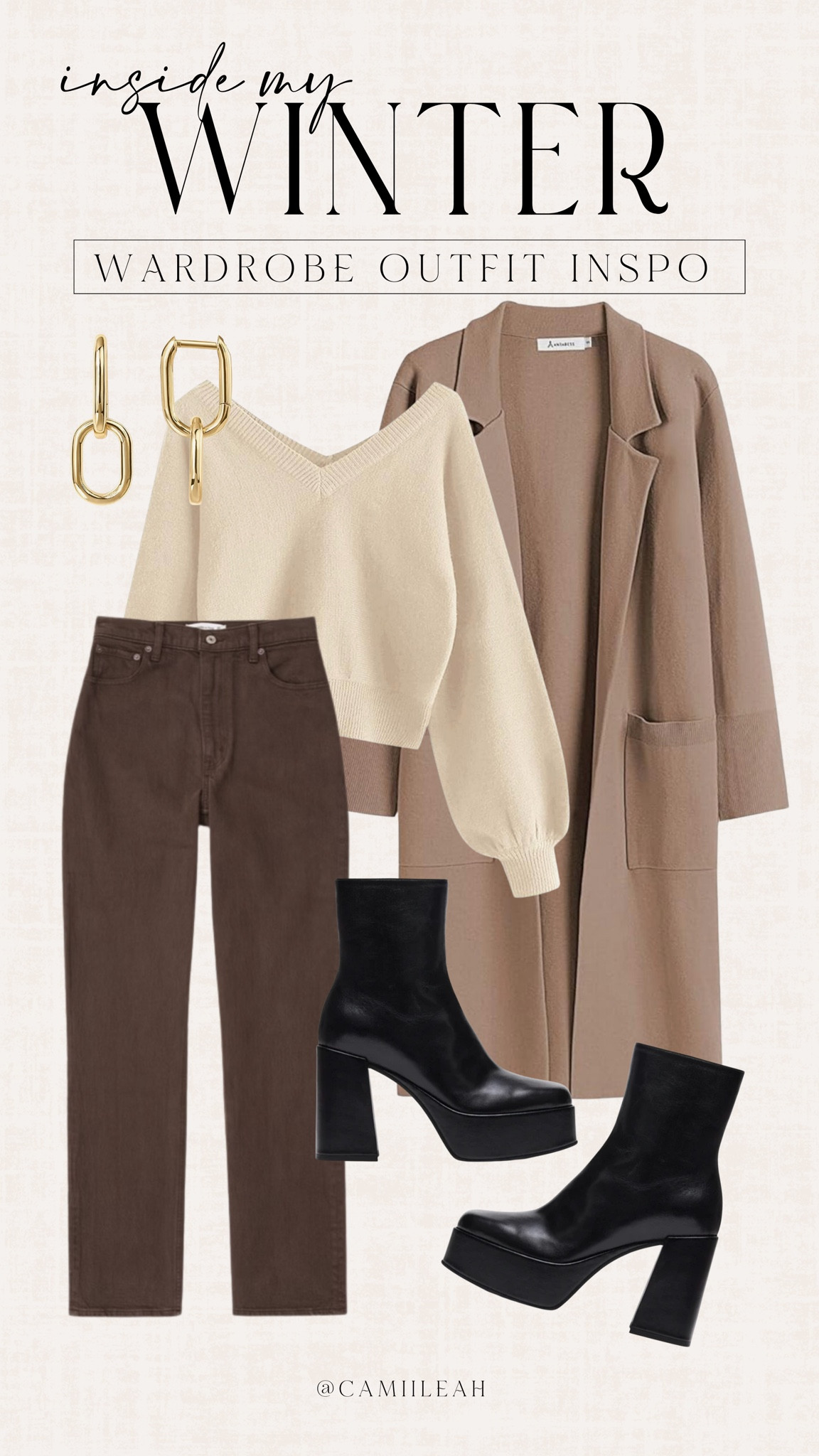 Neutral aesthetic fall and winter outfit 

Brown Jeans: Abercrombie take 35% off code CYBERAF 

Black platform boots: Steve Madden 30% off with code: FRIDAY

Black boots, neutral outfit, amazon fashion, tan coat, cyber Monday, brown pants, business casual, gift guide

#LTKCyberWeek #LTKsalealert #LTKstyletip
