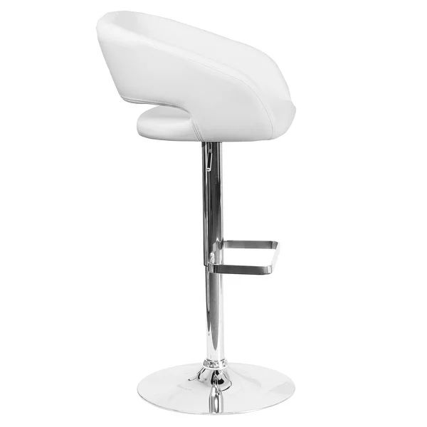 Chrome Upholstered Height-adjustable Rounded Mid-back Barstool - White | Bed Bath & Beyond