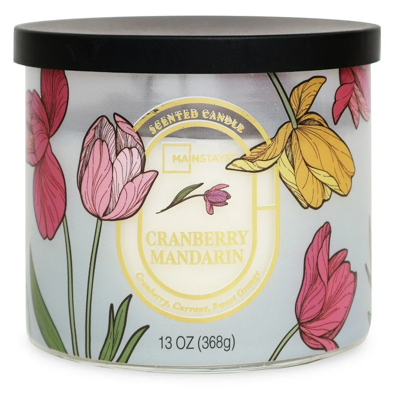 Mainstays 3-Wick Floral Scene Scented Jar Candle, Cranberry Mandarin, 13oz | Walmart (US)