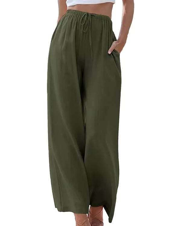 Muxika Linen Pants For Women High Waisted Pants Drawstring Elastic