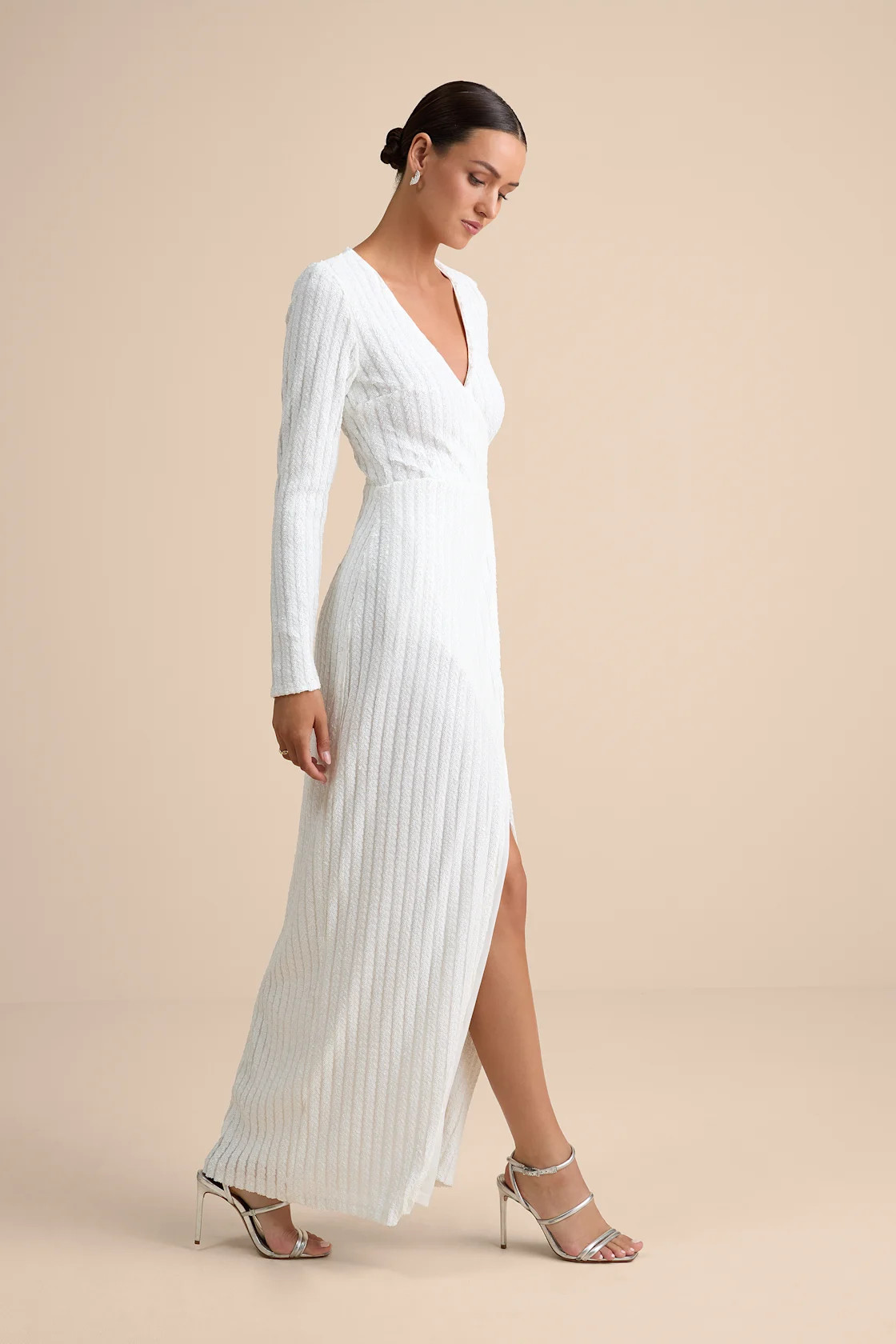 Love Lasts Forever White Sequin Long Sleeve Maxi Dress | Lulus