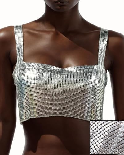 PartyArt Women's Sparkly Rhinestone Top ， Sexy Metallic Sleeveless Trendy Spaghetti Strap Tube ... | Amazon (US)