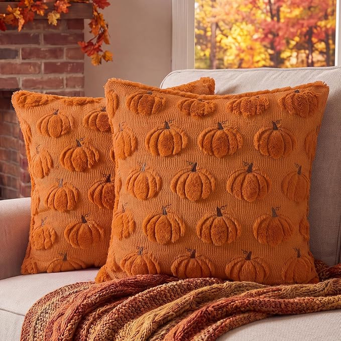 Softalker Fall Throw Pillow Covers 18x18 Set of 2 Rust Orange Pumpkin Decor | Double-Sided plush ... | Amazon (US)