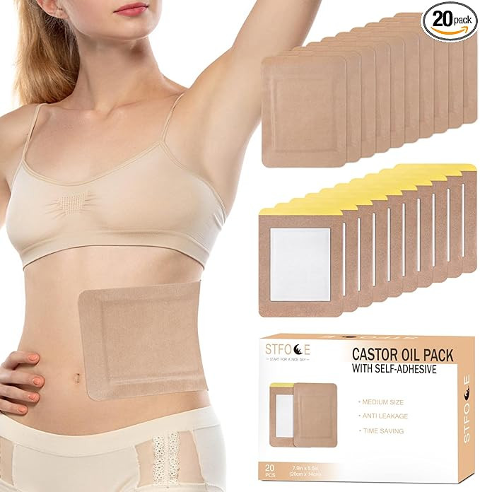20pcs Castor Oil Pack Wrap, Organic Castor Oil Pack Self-Adhesive, 7.9"x5.5", Anti Leakage, No Wa... | Amazon (US)