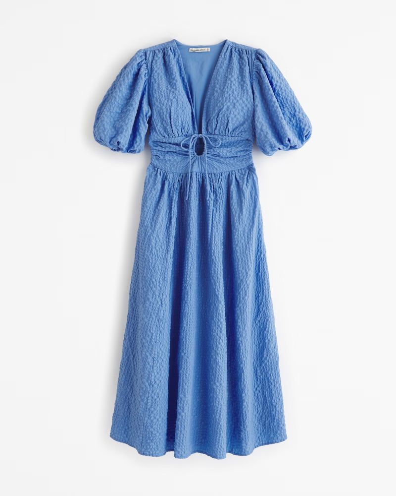 Women's Tie-Front Textured Maxi Dress | Women's New Arrivals | Abercrombie.com | Abercrombie & Fitch (UK)