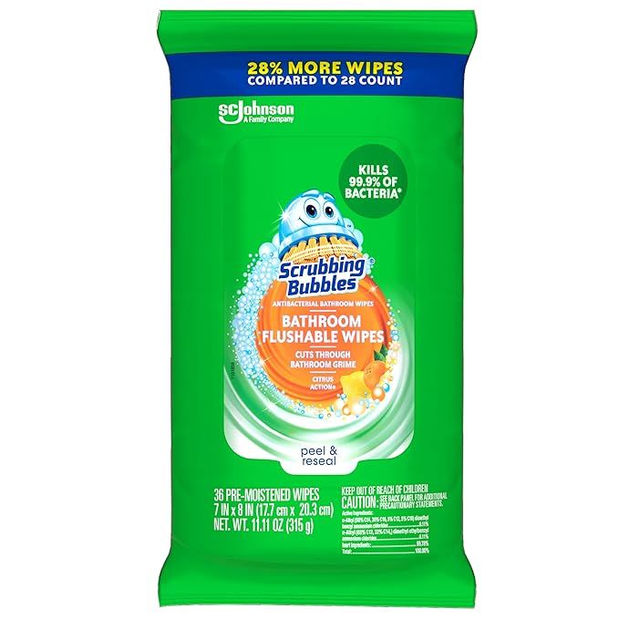 Scrubbing Bubbles Antibacterial Bathroom Flushable Wipes, Flushable and Resealable Cleaning Wipes... | Amazon (US)