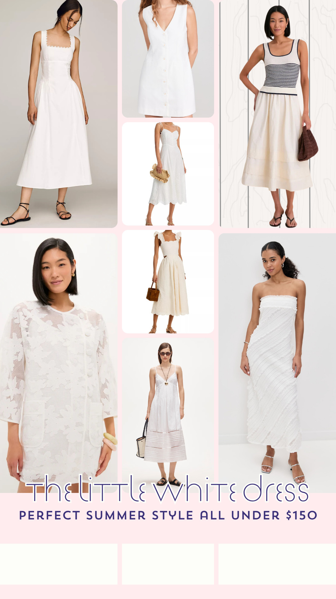 Little white dresses and summer just go hand in hand 🤍☀️ From breezy midi moments to chic textured details, these under-$150 finds are giving effortless coastal, brunch-ready, vacation-approved energy all season long. Which one is coming home with you? 👗✨ 

 #LTKootd #LTKSeasonal #LTKTravel