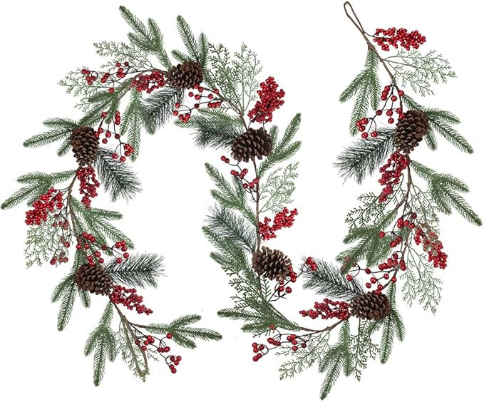 Artificial Christmas Pine Garland with Spruce Cypress Pinecones, Red Berry, Winter Greenery for H... | Amazon (US)