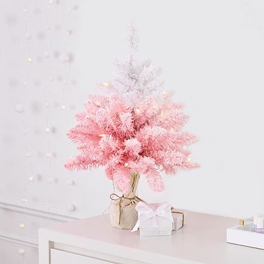 Pink Ombre Lit Flocked Mini Tree | Pottery Barn Teen