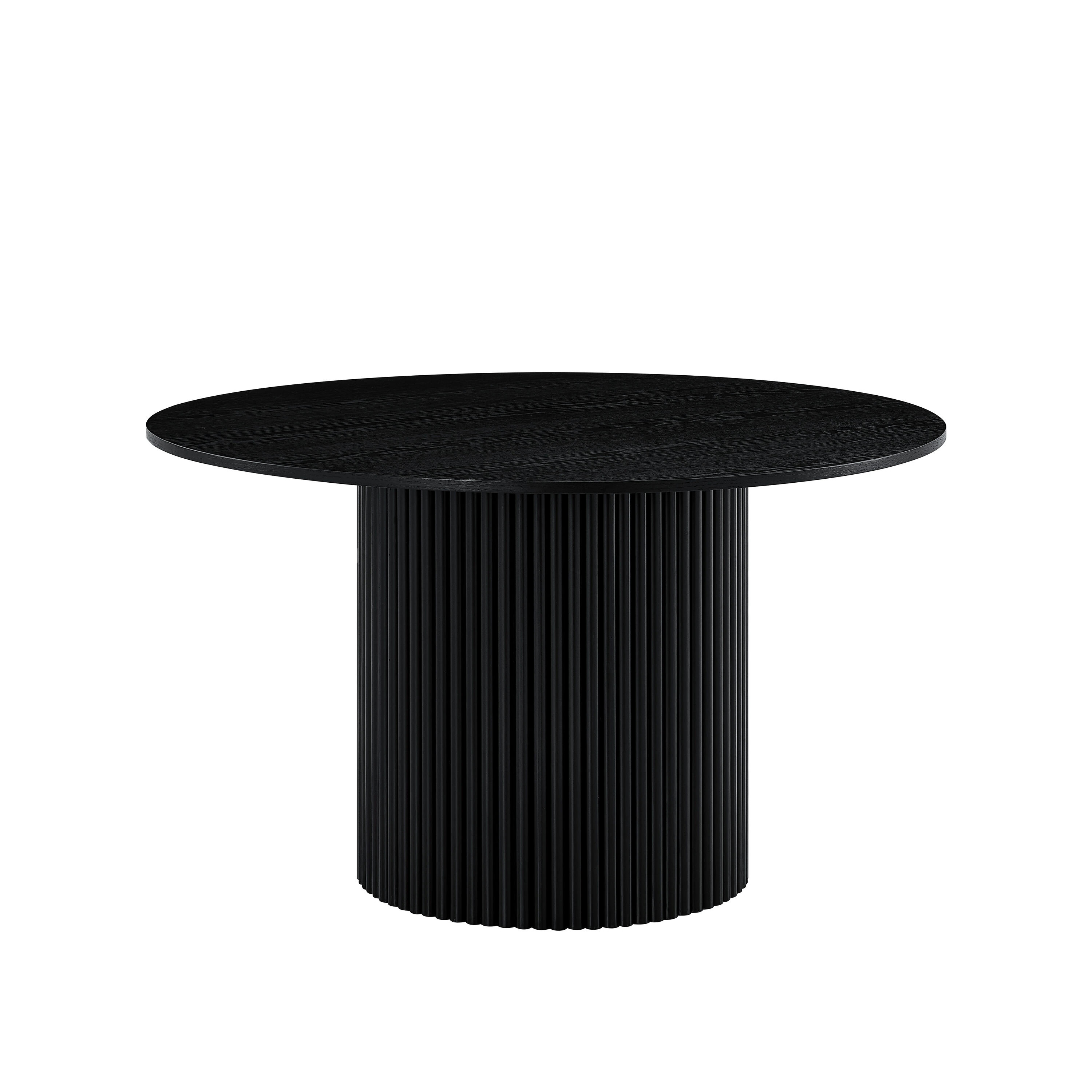 Roundhill Furniture Henriet Black Round Contemporary/Modern Wood veneer Dining Table, with Black Finish and Wood Pedestal Base 48-in L x 30.5-in H | Lowe's