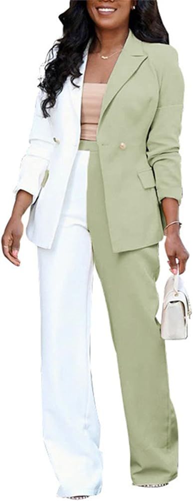 Women's Blazer Set 2 Piece Office Business Casual Outfits Lady Lightweight Open Front Pant Suits | Amazon (US)