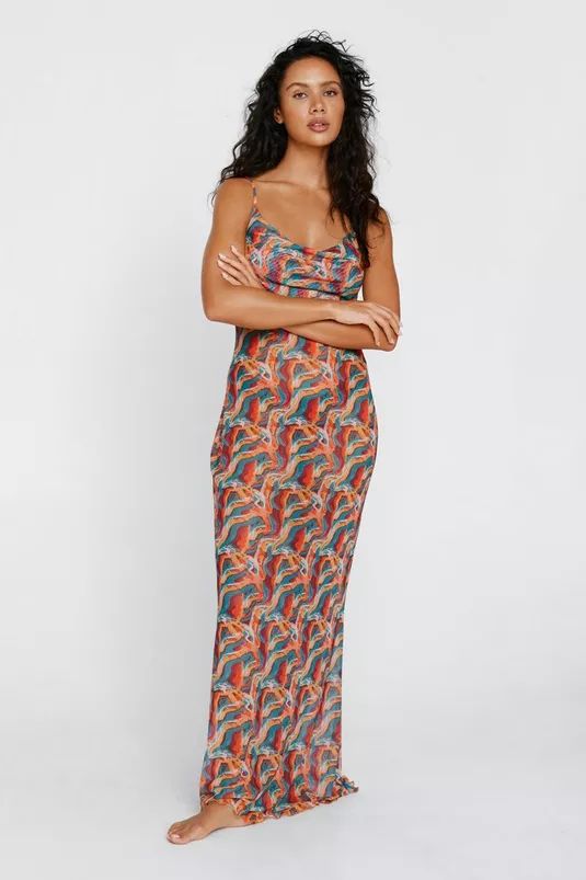 Marble Print Mesh Cover Up Maxi Dress | Nasty Gal (US)
