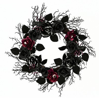 22" Halloween Black Rose Wreath - National Tree Company | Target