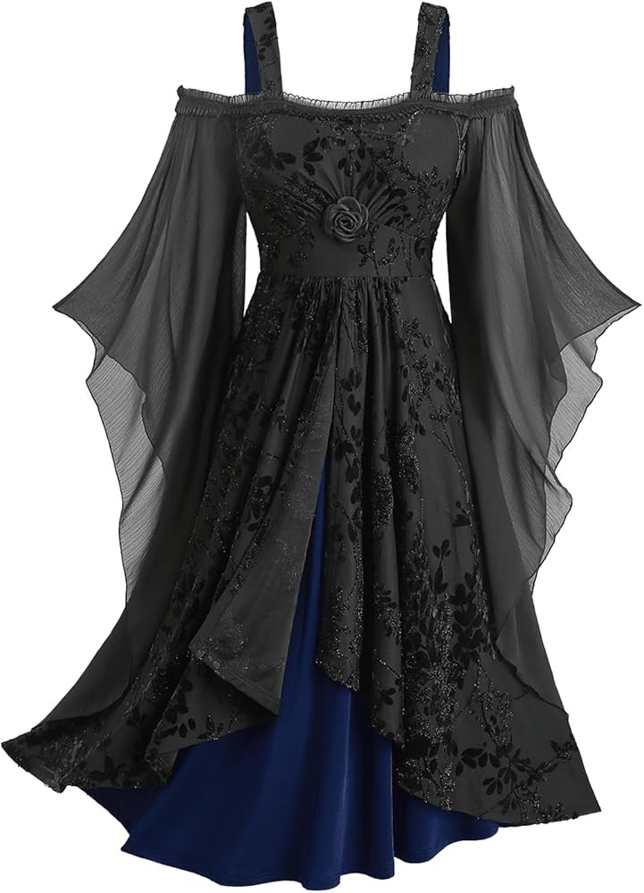 ROSE GAL Plus Size Medieval Vintage Costume Cold Shoulder Flare Sleeve Goth Dresses | Amazon (US)