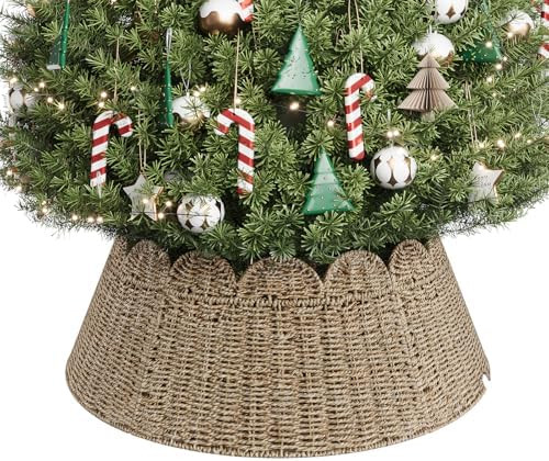 ELYKEN Rattan Christmas Tree Collar, 28 Inch Wicker Xmas Tree Collar with Scalloped Edge for Arti... | Amazon (US)