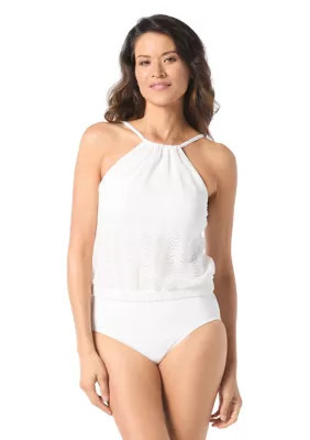 Coco Contours Women's Solid Wave Crochet Swim Top, White, 38 D | Belk