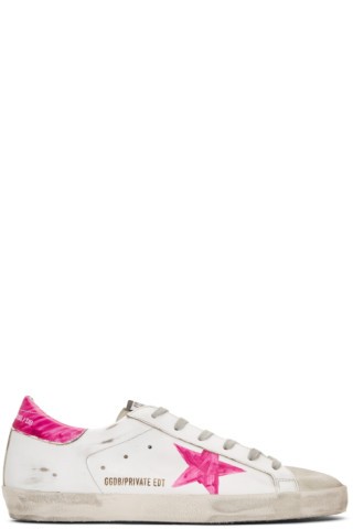 Golden GooseSSENSE Exclusive White & Pink Wednesday Superstar Sneakers$495 USD $386 USD | SSENSE 