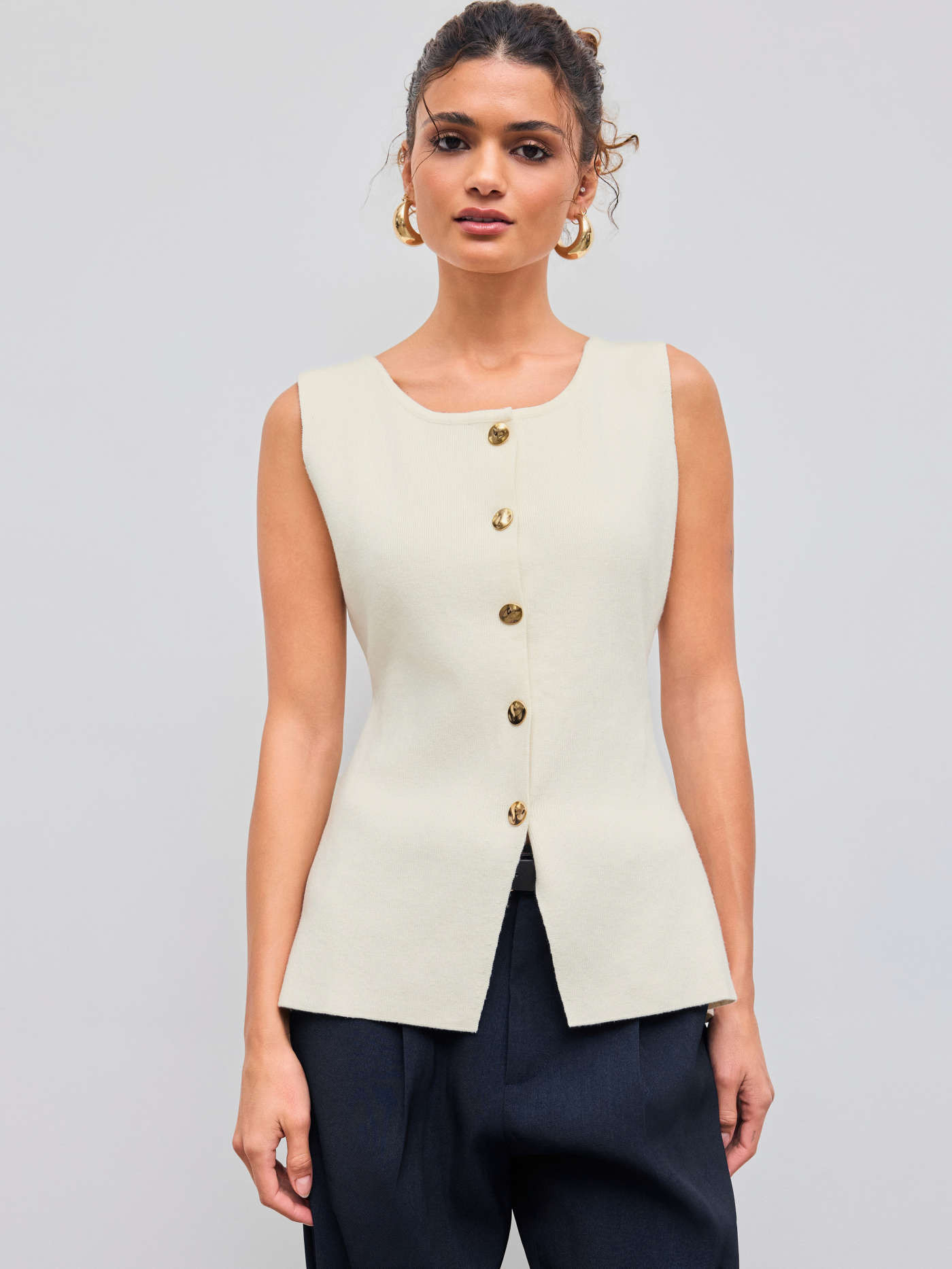 Knopf Weste mit Bootsausschnitt Strick | Cider