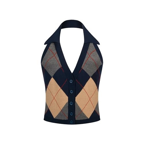 OXKnit Knit Vest Tops for Women, 1970s Classic Retro Diamond Pattern Sleeveless Button Down Cotto... | Amazon (US)
