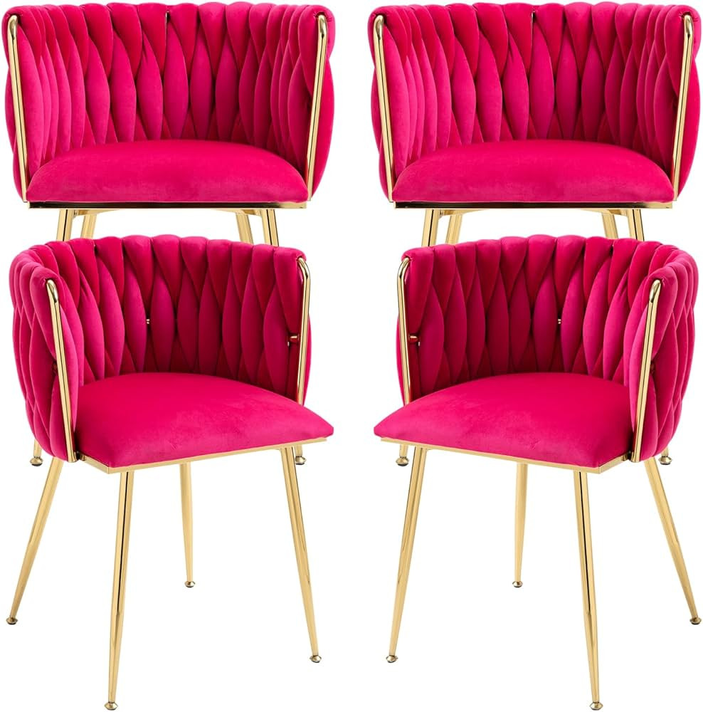Nrizc Woven Dining Chairs Set of 4, Velvet Upholstered Dining Chairs with Gold Metal Legs, Modern... | Amazon (US)