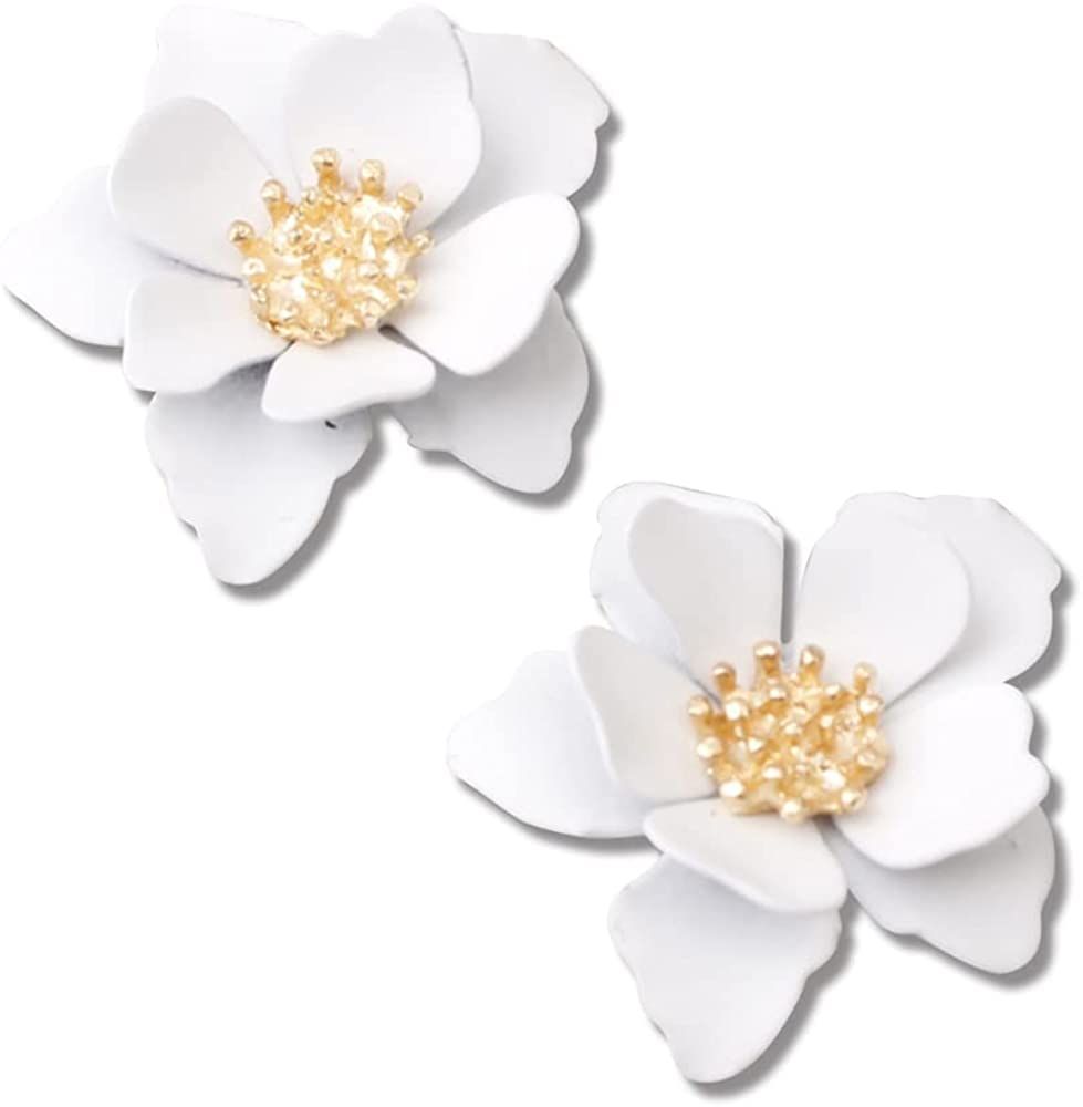 Chic Cute Boho Matte Flower Statement Stud Earrings with Gold Flower Bud for Women Sister Mom Lov... | Amazon (US)