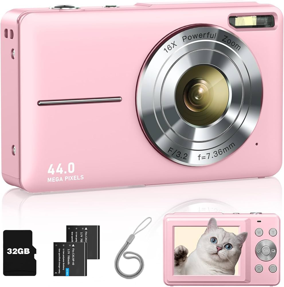 Digital Camera, FHD 1080P Camera with 32GB Card, 2 Batteries, 16X Zoom Anti Shake, Kids Camera Co... | Amazon (US)