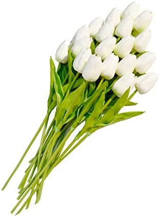 ONLY ART 20pcs White Flowers Artificial Tulips for Spring Holiday Decoration Centerpieces Home & Kit | Amazon (US)