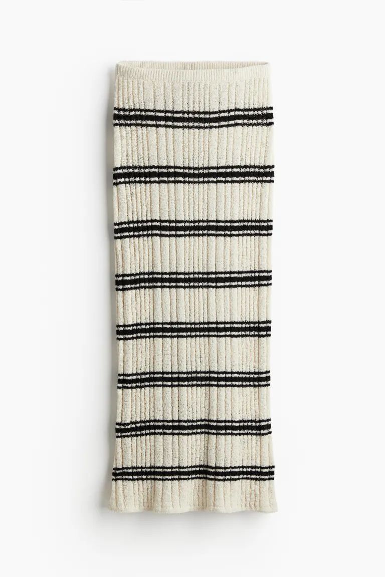 Rib-knit Pencil Skirt - Cream/striped - Ladies | H&M US | H&M (US + CA)