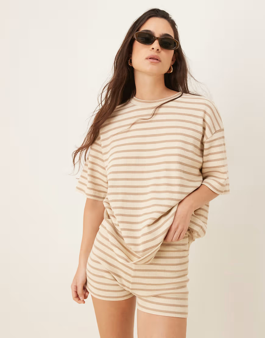 ASOS DESIGN oversized t-shirt in textured neutral stripe | ASOS (Global)