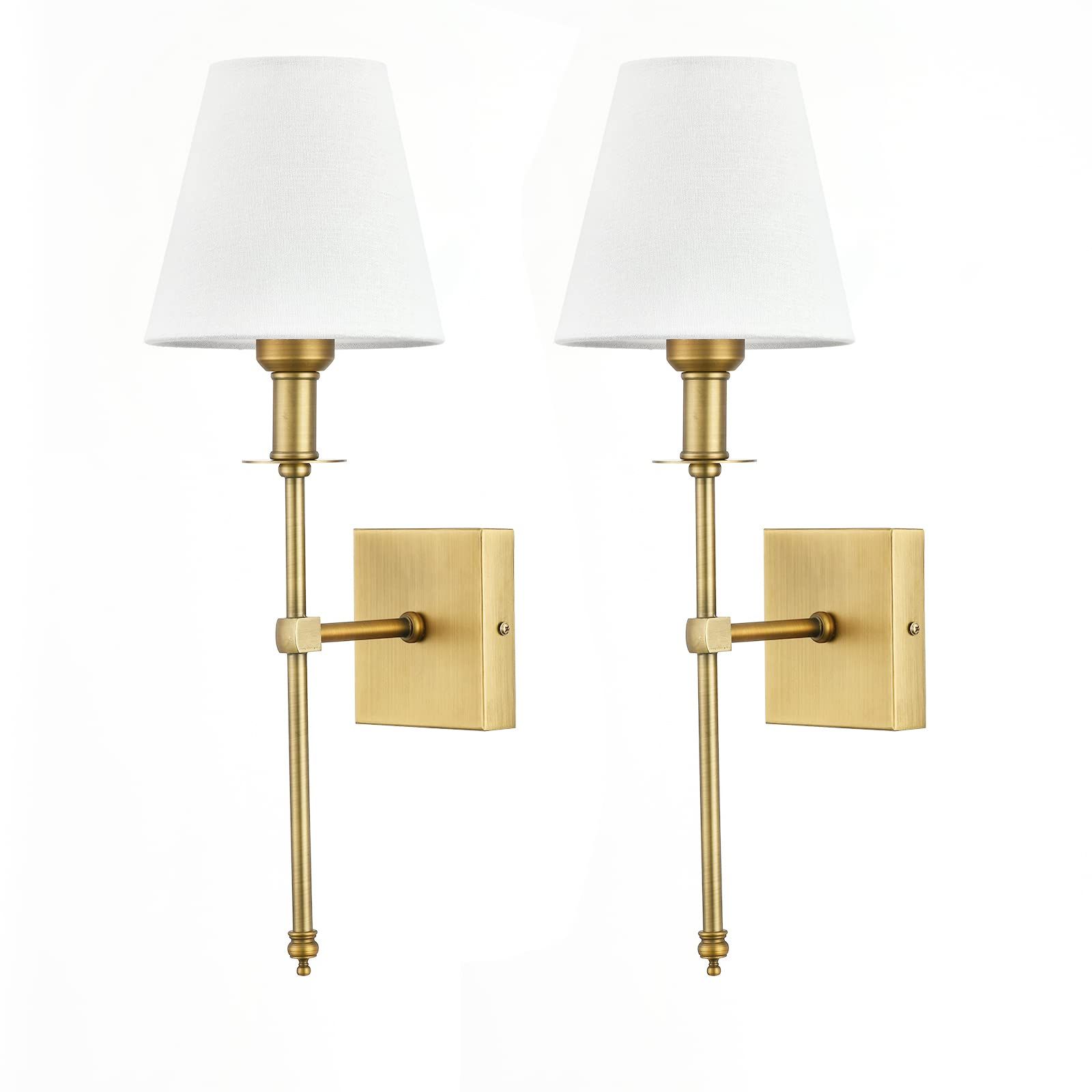 Bsmathom Wall Sconces Sets of 2, Brushed Brass Sconces Wall Lighting with Fabric Shade, Hardwired... | Amazon (US)