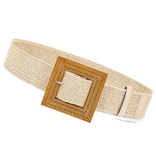 XZQTIVE Women Elastic Wide Belt - Fashion Summer Straw Imitate Woven Elastic Stretch Waist Band Boho Beach Dress Belts | Amazon (US)