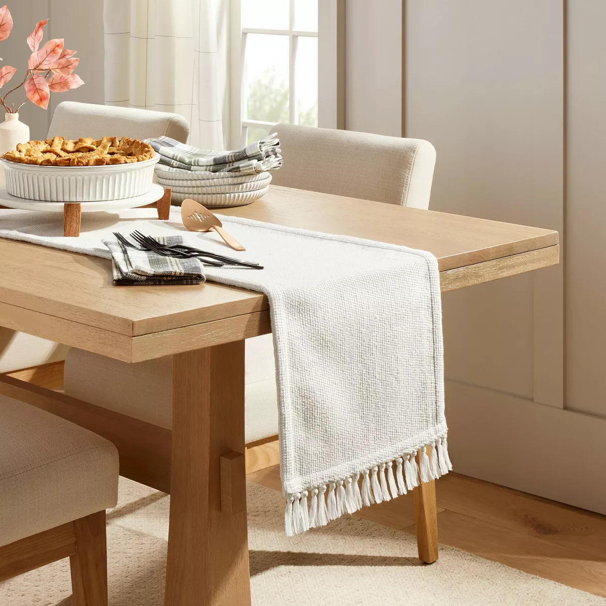 14"x72" Pebble Textured Woven Table Runner Cream - Hearth & Hand™ with Magnolia: Fringed, Farmh... | Target