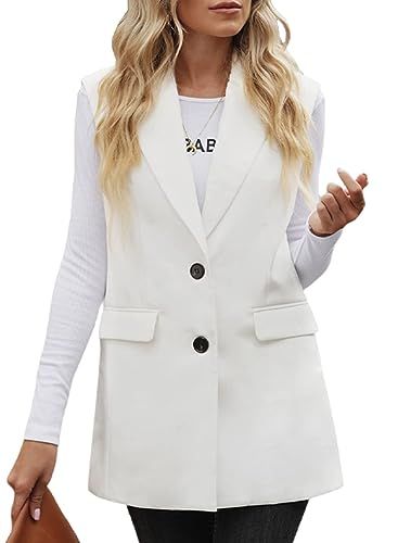 Happy Sailed Womens Long Blazer Vest Trendy Two Button Sleeveless Office Blazers Jacket Suit with... | Amazon (US)