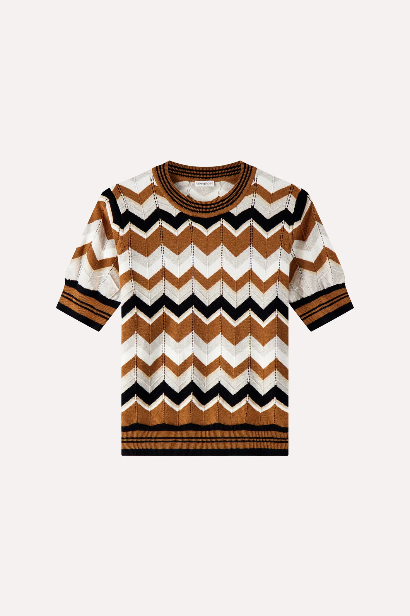 Cotton Cashmere Chevron Pointelle Crew Tee | Minnie Rose