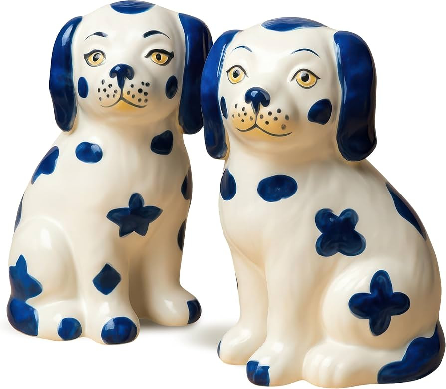 Staffordshire Dogs Chinoiserie Decor Blue Decorative Salt Pepper Shakers Set - Hand-Painted Ceram... | Amazon (US)
