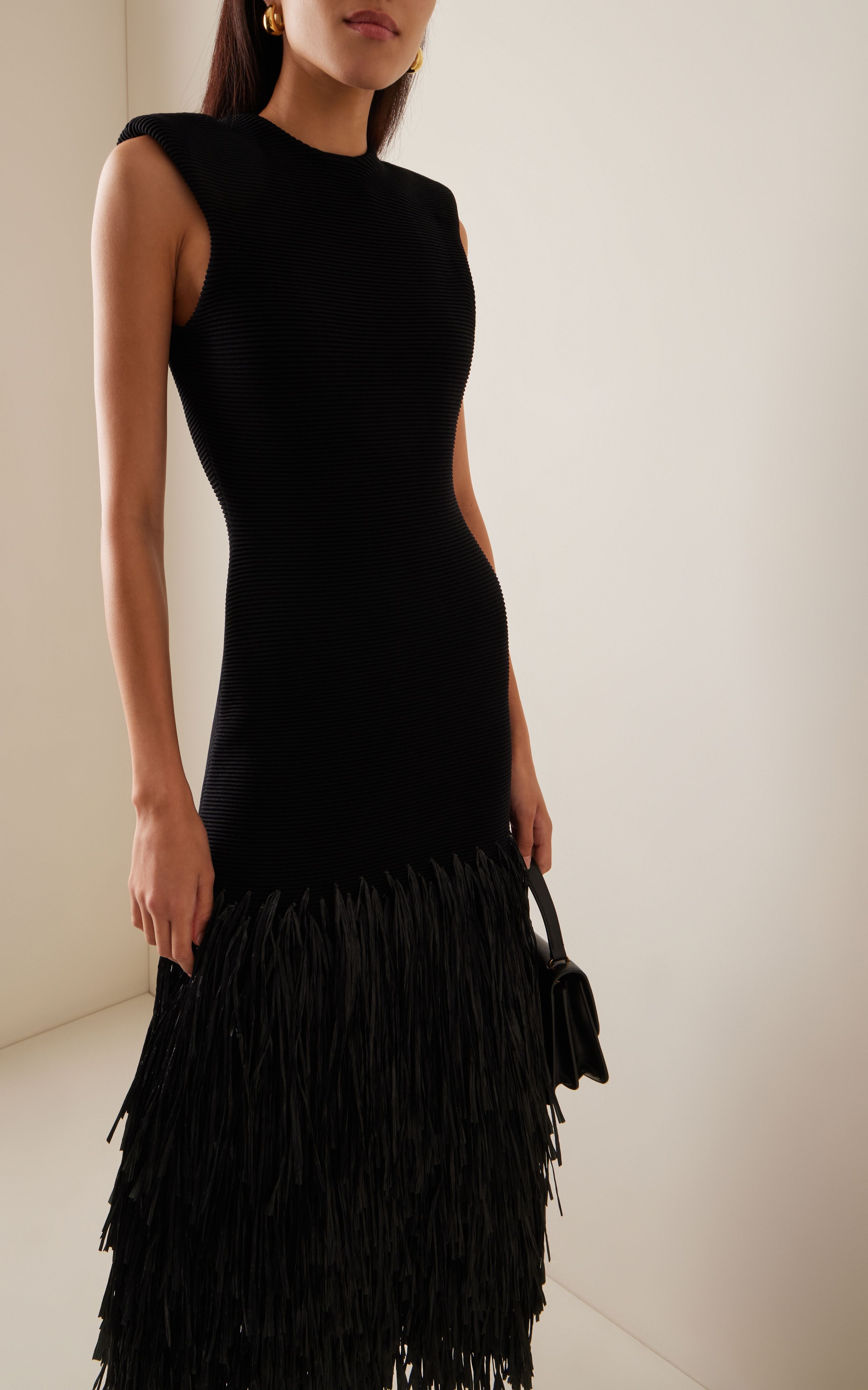 Exclusive Rushes Raffia-Trimmed Knit Midi Dress | Moda Operandi (Global)